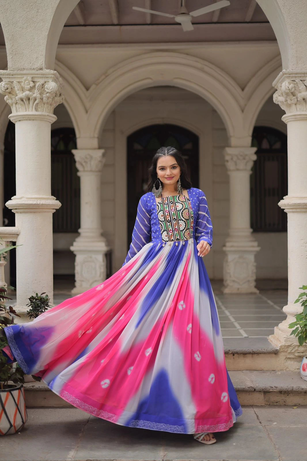 Navy Blue Faux Georgette Dress Kalyanja Fashion